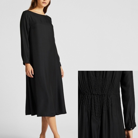 UNIQLO x Hana Tajima Silk Blended Long-Sleeve Dress in Black Size Medium M - Picture 1 of 1
